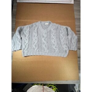 AMENAH Grey Cable Knit V Neck Cropped Sweater WMNS M Cozy Chunky cottagecore